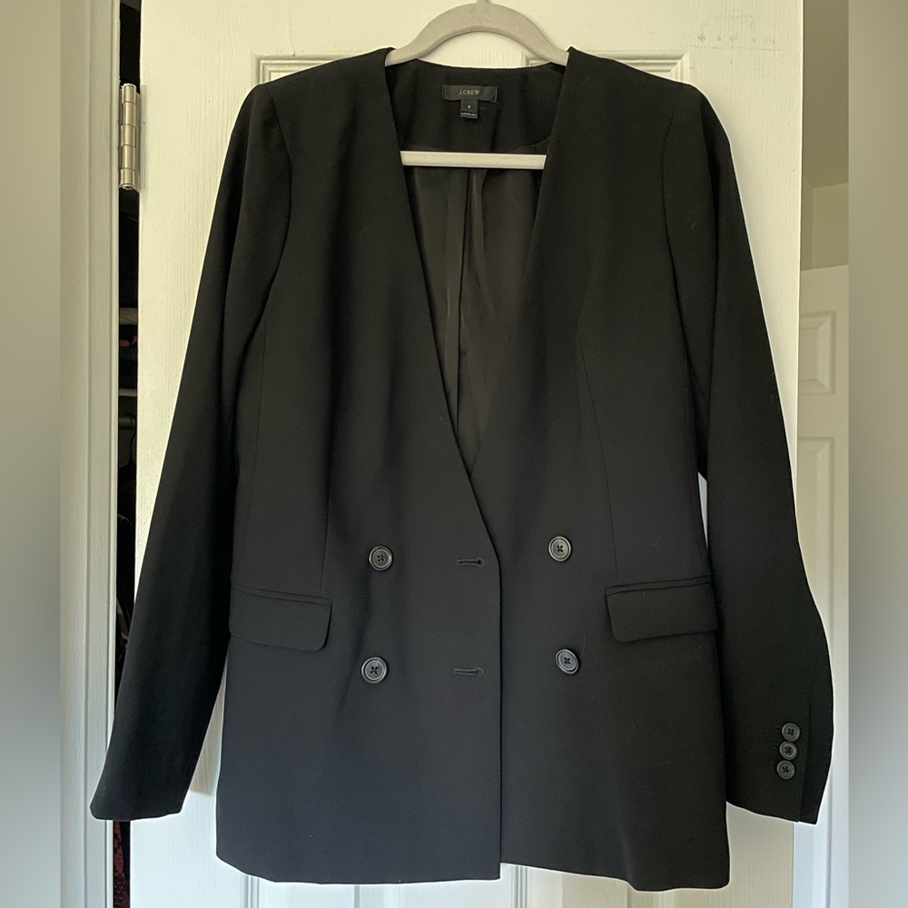 J. Crew Double Breasted Black Crepe Blazer
